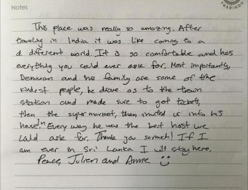 a letter to my mom thanking me for helping her cope at Eden Studio Apartments - 1 in Colombo