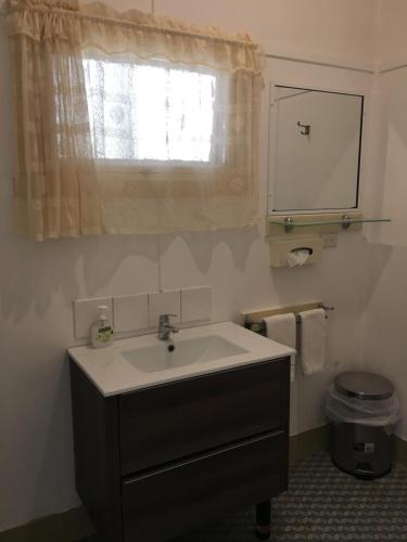 ein Bad mit einem Waschbecken und einem Fenster in der Unterkunft Major Innes Motel in Port Macquarie