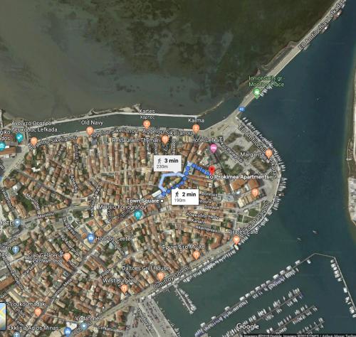 a map of a city with buildings at Prokimea Seaview Apartments in Lefkada