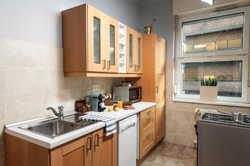 cocina con fregadero y encimera en Europe Heart Apartment for 9 en Budapest