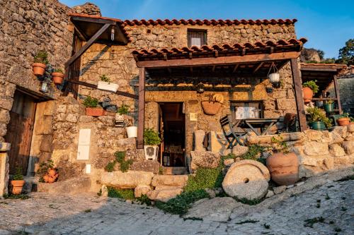 an old stone house with plants on the side of it at Old House in Monsanto