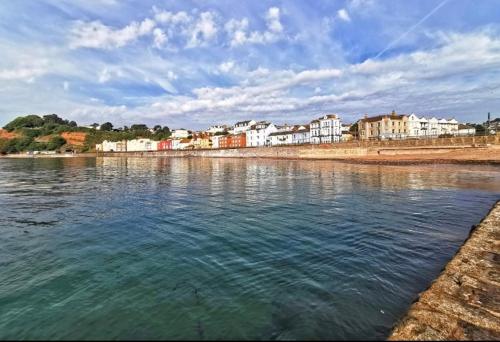 a view of a body of water with buildings and houses at The Blenheim in Dawlish
