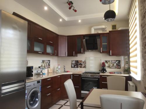 Kuchyň nebo kuchyňský kout v ubytování Затишні апартаменти в центрі міста