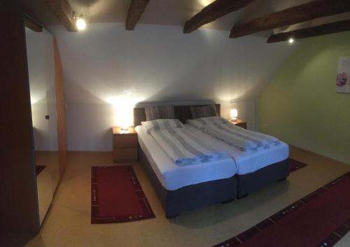ein Schlafzimmer mit einem großen Bett in einem Zimmer in der Unterkunft Ferienwohnung Wilde - Holzkamp in Itzehoe