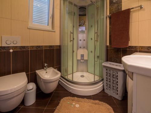 a bathroom with a shower and a toilet and a sink at Apartment Villa Sara in Dramalj