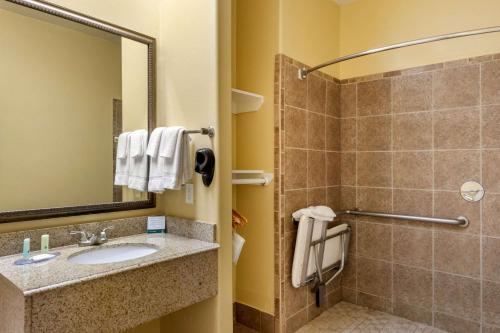 a bathroom with a sink and a shower at Quality Inn & Suites at The Outlets Mercedes-Weslaco in Mercedes