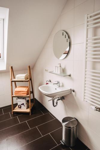 a bathroom with a sink and a mirror at Dat Dardel Hus in Born