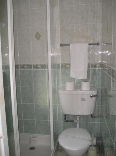 a bathroom with a toilet and a shower at The Belvedere in Blackpool