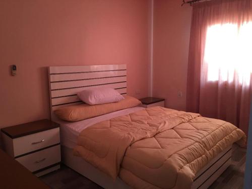 a bedroom with a large bed and a window at Ramco For Furnished Apartments And Accommodation Compound Leila in Cairo