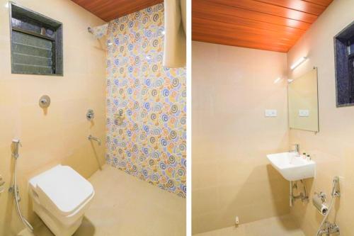 two pictures of a bathroom with a toilet and a sink at Hotel Matruchhaya - Near Lonavala Market Railway and Bus Station in Lonavala