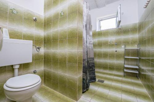 a bathroom with a toilet and a shower at Apartments Mira in Privlaka
