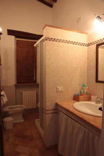 a bathroom with a sink and a toilet at Aurora Agriturismo in San Casciano dei Bagni
