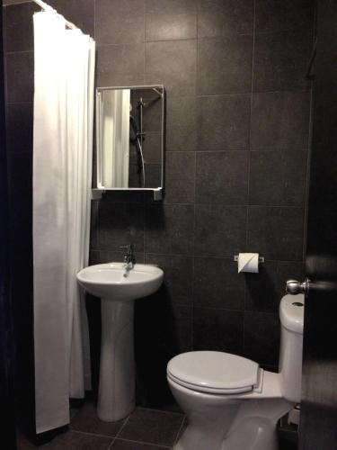a bathroom with a sink and a toilet and a mirror at Tulip Hotel in Ipoh
