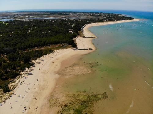an aerial view of a beach and the ocean at Le Chat Botté in Saint-Clément-des-Baleines