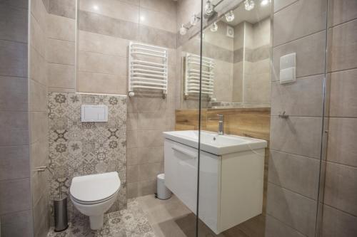 a bathroom with a toilet and a sink at Pokoje Na Szlaku in Lądek-Zdrój