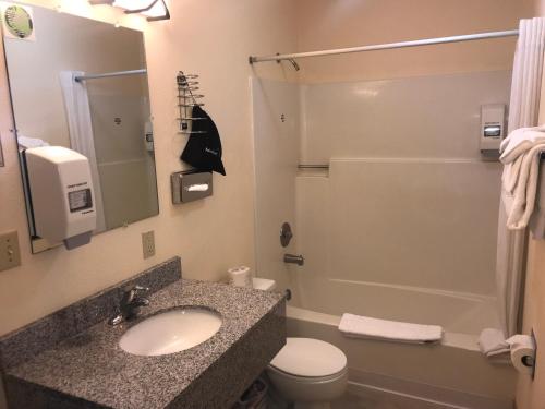 a bathroom with a sink and a toilet and a shower at City Center Motel in West Yellowstone