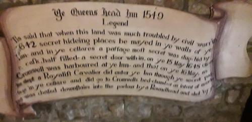 a piece ofievalieval writing on a stone wall at Queens Head Inn in Monmouth