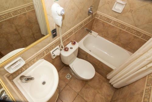 a bathroom with a toilet and a sink and a tub at Apart Altos Del Nahuel in San Carlos de Bariloche
