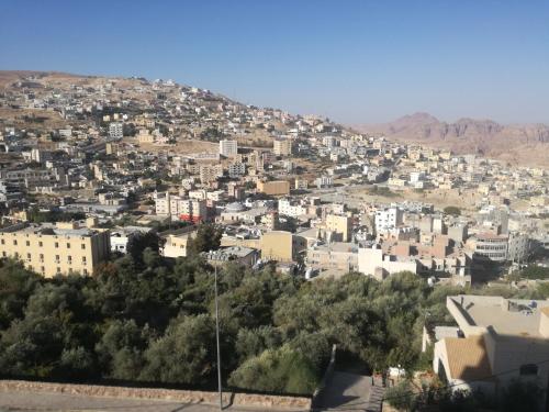 a view of a city with buildings on a hill at Petra Monastery Tourist Hotel in Wadi Musa