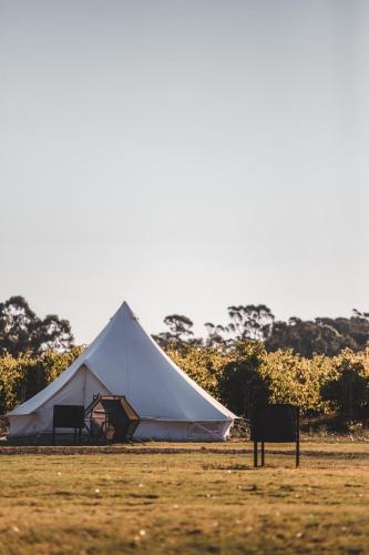 a large white tent sitting in a field at Coonawarra Bush Holiday Park in Coonawarra