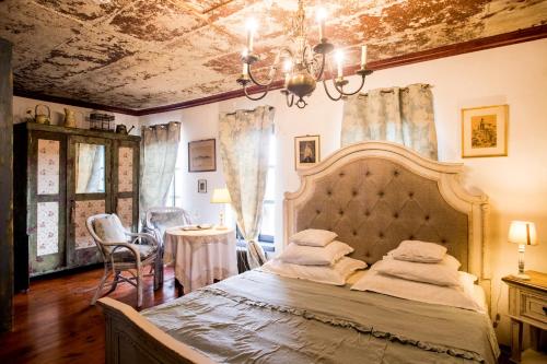 1 dormitorio con 1 cama grande y 1 mesa en Vila Terrasse, en Košice