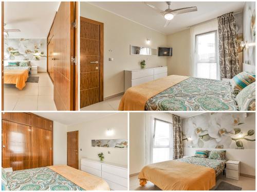 two pictures of a room with two beds and a bedroom at Apartamento en Alcalá, con aparcamento, con aircondicionador in Alcalá