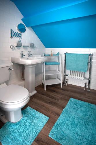 a bathroom with a white toilet and a sink at Roman Height's Holiday Cottages in Haltwhistle