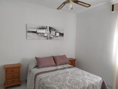 a bedroom with a bed and a ceiling fan at Alojamiento Rural Carmen in Setenil