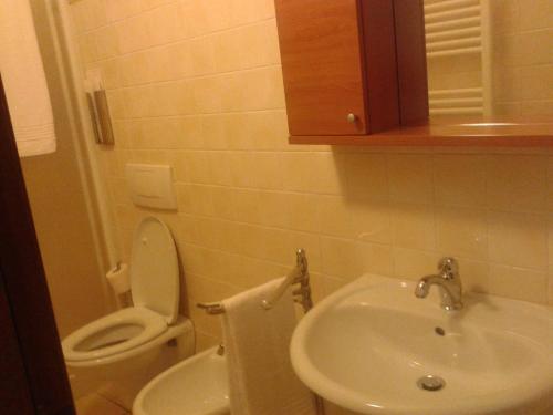 a small bathroom with a toilet and a sink at La Pania in Stazzema