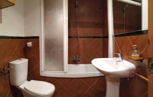 y baño con aseo, lavabo y ducha. en GRAN ESTUDiO MARIBEL, en Sierra Nevada