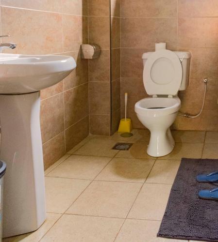 a bathroom with a toilet and a sink at Fort Fun City Hotel Fort Portal in Fort Portal