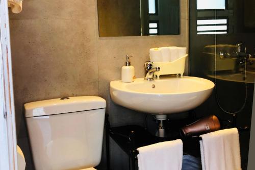 a bathroom with a toilet and a sink at Athens Studios in Athens