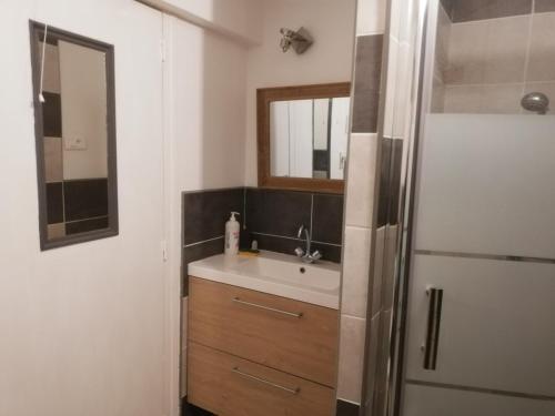 歐里亞克的住宿－Aurillac meuble de tourisme，一间带水槽和镜子的浴室