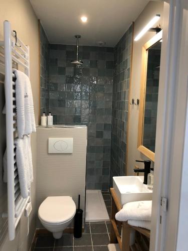a bathroom with a toilet and a sink at B&B Calis in Bruges