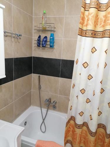 un bagno con vasca e tenda da doccia di Apartman Nena a Nova Varoš