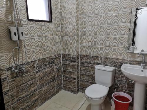 a bathroom with a shower with a toilet and a sink at Luxor hotel Bella Vista Apartments and Hotel in Luxor