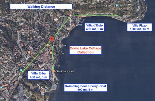 a map of the walking distance to the sound lake college collision at Villa Cernobbio in Cernobbio