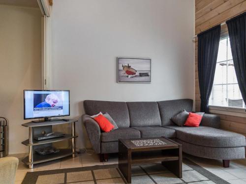 a living room with a couch and a television at Holiday Home Karitahko a 8 by Interhome in Tahkovuori