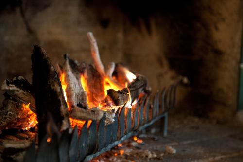 a fire in a forge with flames at Weingut Schauer in Kitzeck im Sausal