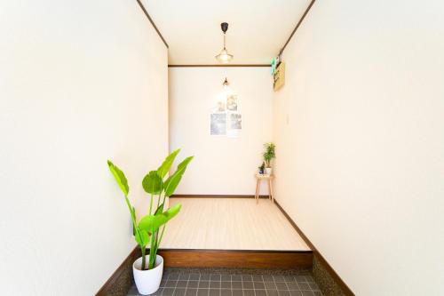 an empty room with a plant in the corner at Yokkaichi egaosakuie in Shimizucho 1 in Yokkaichi