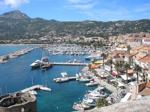 un groupe de bateaux amarrés dans un port dans l'établissement Residence Nayah-Maria, à Calvi