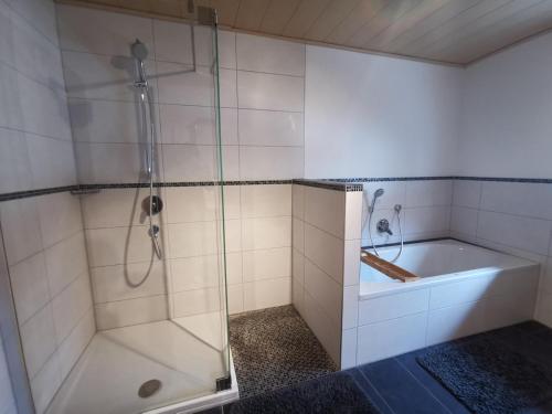 Koupelna v ubytování Bauernhaus am Limes