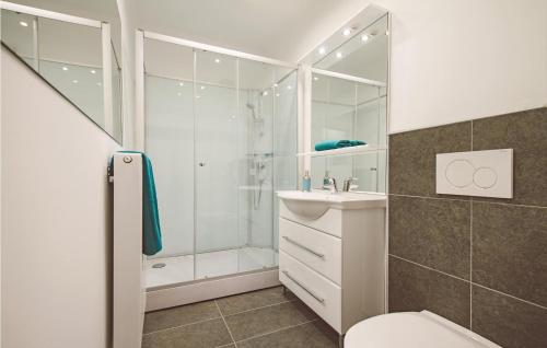 a bathroom with a shower and a toilet and a sink at Amazing Apartment In Eisenerz With 2 Bedrooms And Wifi in Eisenerz