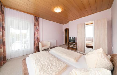 a bedroom with two beds and a television in it at Ferienhaus Mit Panoramablick in Eisenberg an der Pinka