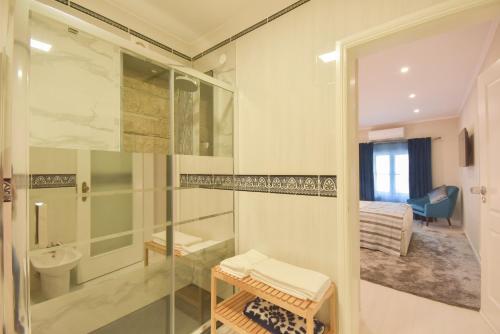 a bathroom with a shower and a toilet at Douro Prime Downtown in Vila Nova de Gaia