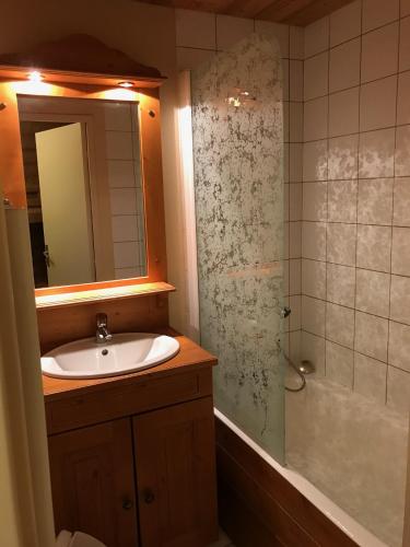 une salle de bain avec un lavabo et une douche dans l'établissement The Ski Paradise 2 Alpes, à Les Deux Alpes