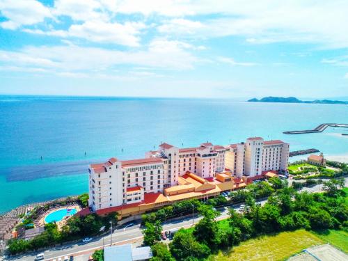 an aerial view of a resort by the water at AoAwo Naruto Resort in Naruto