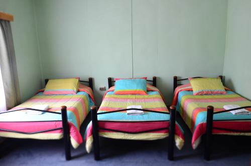 three beds in a room next to each other at Hostal Aventura Austral in Punta Arenas