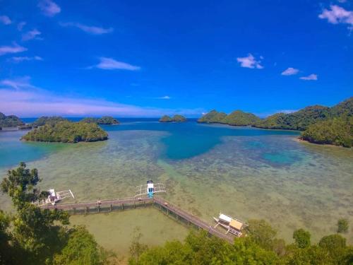 an island in the water with a dock at C View Resort in Sipalay
