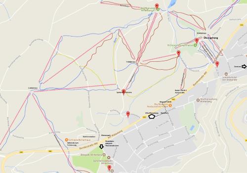 a map of the city of philadelphia with red dots at Villa Winterberg „Panorama Lodge“ in Winterberg